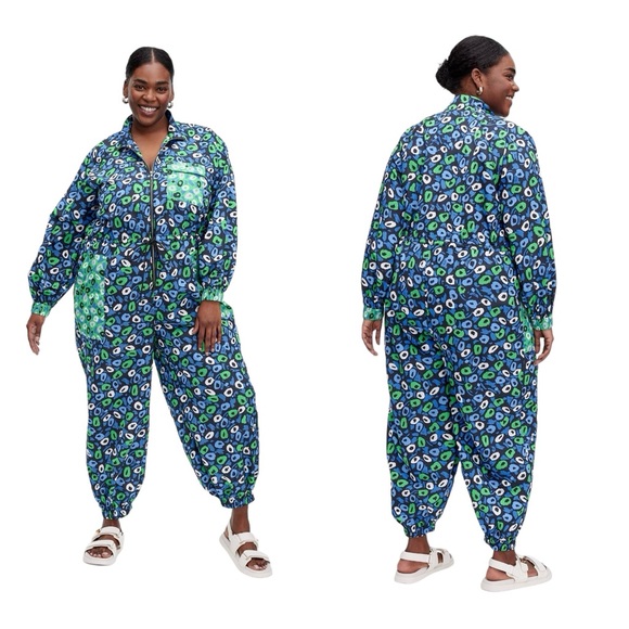 Diane Von Furstenberg Nylon Jazz JUMPSUIT Dot Green Blue White NEW Size 1X - Picture 1 of 13